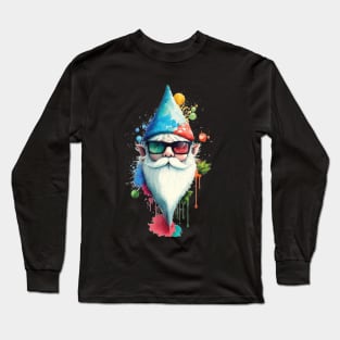 Coloful Artsy Santa Elf with 3D Glasses Long Sleeve T-Shirt